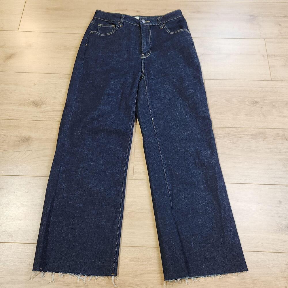 Oliver Logan Wide Leg Jeans Womens 28 Dark Wash Blue High Rise Fringe Denim